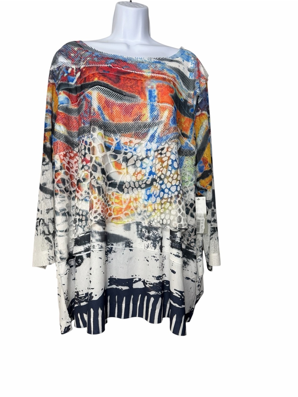 Ali Miles Women's Plus Top Size 3X Abstract Art To Wear Long Sleeve Mix Pattern